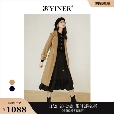 YINER音儿线上专选女装冬季长款外套大翻领纯绵羊毛双面呢大衣商品大图