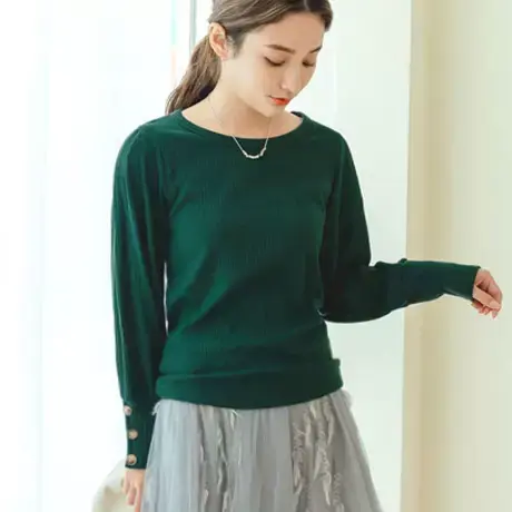 桔熊秋冬季简约修身坑条绒打底衫舒适温暖长袖上衣女大码AB16084图片