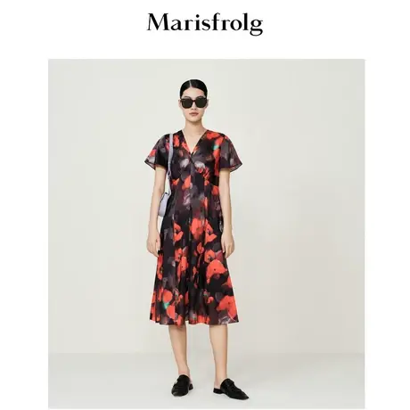 【免烫系列】玛丝菲尔23夏季新款气质轻薄高腰显瘦自然花稿连衣裙图片