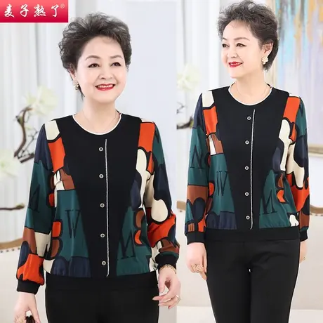 母亲节妈妈夏装上衣长袖洋气小衫两件套阔太太春秋T恤中老年女装商品大图