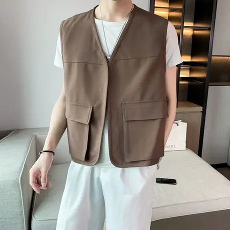 轻熟痞帅V领马甲男春秋2023年百搭神器宽松坎肩休闲开衫无袖背心商品大图