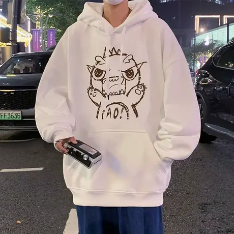 纯棉连帽卫衣男秋冬季新款宽松加绒外套国潮男生帽衫港风卡通印花商品大图