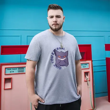 胖哥哥夏季大码情侣高街潮T胖子加肥加大休闲宽松小恶魔短袖t恤男商品大图