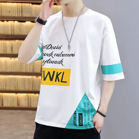 夏季新款男士短袖t恤潮流男装半袖打底衫学生潮牌体恤上衣服棉感T商品大图