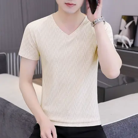 男士冰丝半袖V领t恤短袖打底衫透气舒适休闲潮流帅气体恤上衣夏装商品大图