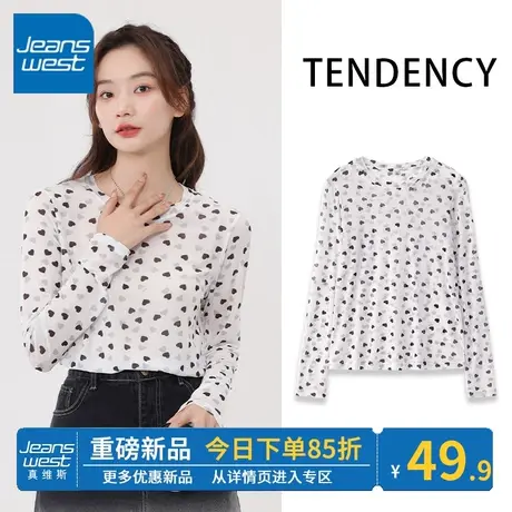 ZR真维斯网纱黑白打底衫女夏2023新款简约时尚高级感长袖内搭上衣商品大图