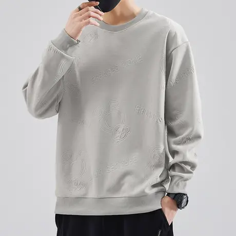 330g重磅卫衣男潮ins春秋款圆领无帽上衣宽松潮流钢印套头长袖t恤商品大图