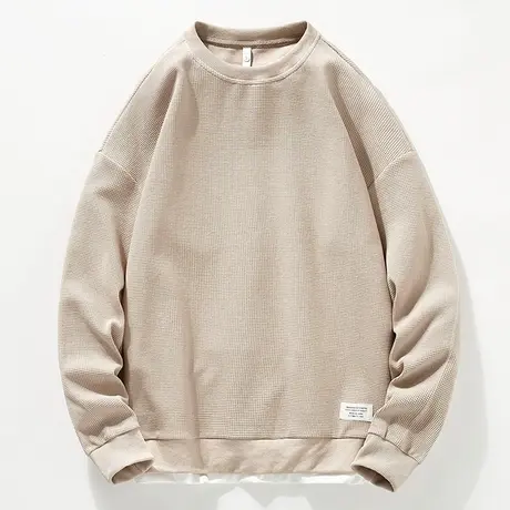 华夫格卫衣男春秋款潮牌潮流长袖t恤男士新款纯色圆领少年打底衫T商品大图