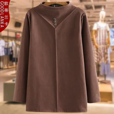 妈妈装秋冬打底衫双面德绒半高领保暖衣时尚加肥加大码长袖上衣女商品大图