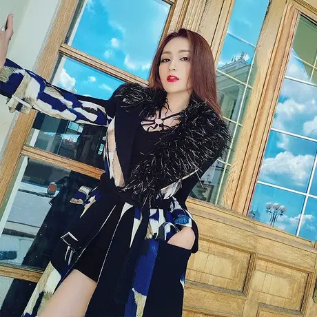 VJE秋冬装新款 时尚气质中长款棉衣撞色显瘦棉服棉袄大衣女图片