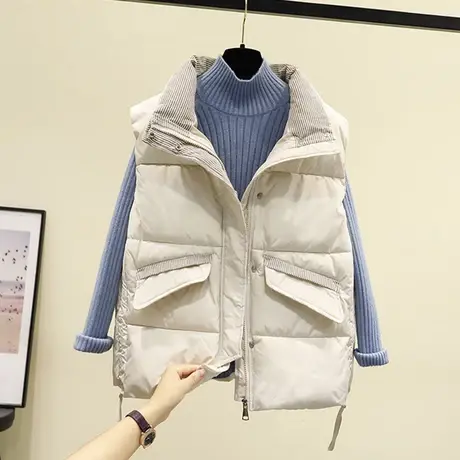 2023年秋冬季新款宽松短款背心马夹羽绒棉马甲女立领外穿坎肩外套商品大图