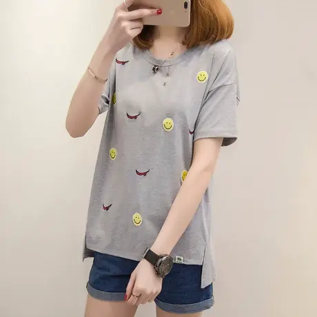 t恤女短袖春夏装韩版宽松学生卡通笑脸圆领体恤衫半袖上衣潮商品大图