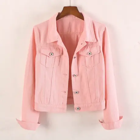 牛仔外套女春秋超短款韩版新款修身显瘦学生长袖牛仔服上衣粉色7商品大图