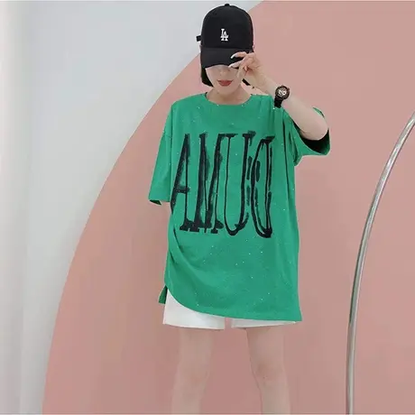 2023新款韩版时尚潮流字母亮闪闪短袖T恤休闲百搭小众设计感上衣商品大图