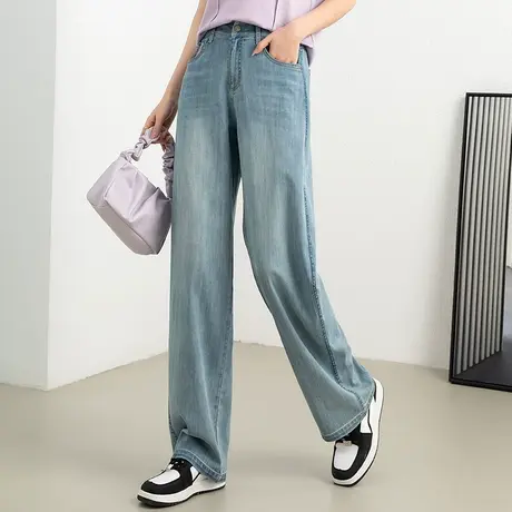 天丝阔腿牛仔裤女夏季薄款2024新款冰丝裤子夏高腰窄版直筒裤夏天商品大图