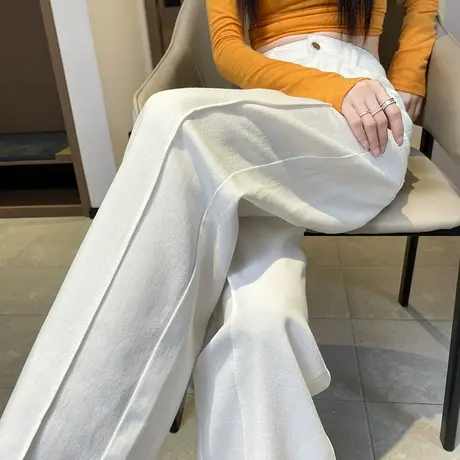 白色天丝阔腿牛仔裤女春夏2023年薄款高腰显瘦百搭宽松阔腿长裤子图片