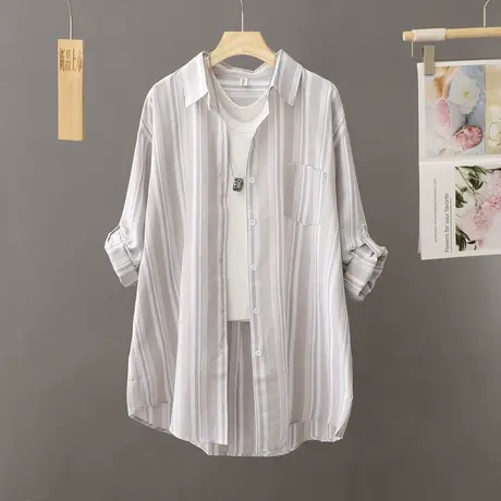 简约卡其衬衫女休闲百搭2024春秋宽松显瘦设计感时尚长袖衬衣上衣商品大图