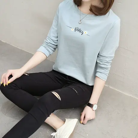 2件69】纯棉长袖t恤女2023年春秋款宽松显瘦外穿学生体恤上衣打底图片