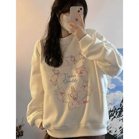 港味复古灰色字母圆领套头加绒加厚卫衣女短款春秋宽松小个子外套图片