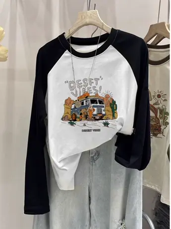 白色仿棉长袖t恤2023早秋新款欧货女装冬季洋气内搭打底衫上衣服图片