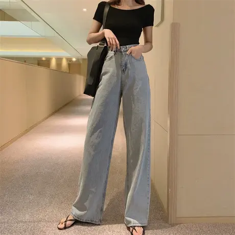 小个子泫雅裤春秋chic网红老爹裤显瘦高腰休闲直筒阔腿牛仔长裤女商品大图