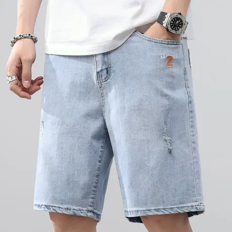 2023新款男士宽松五分休闲牛仔短裤子夏季男装中裤夏款外穿大裤头图片