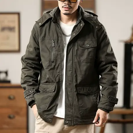 百搭加绒工装男夹克外套男士秋冬男款保暖外套时尚大码潮流外套商品大图
