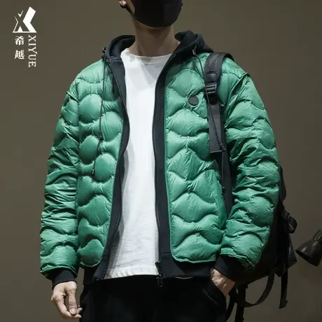 冬季保暖假两件男士外套新国标90白鸭绒宽松大码潮牌连帽羽绒服男商品大图