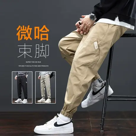 男装卡其色束脚休闲裤春季潮牌痞帅哈伦男裤子春秋款宽松紧腰工装商品大图