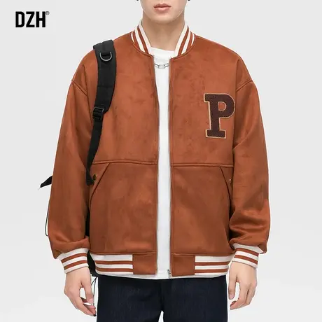 男士棒球服男款橘色麂皮绒外套男春秋款潮牌男装2023新款飞行夹克商品大图