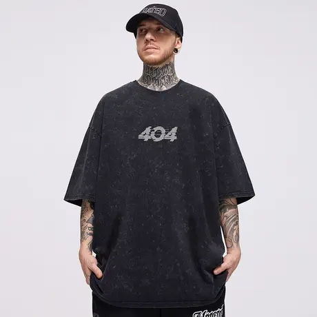 404美式重磅复古短袖T恤男生夏季大码宽松水洗做旧胖子半袖潮流商品大图