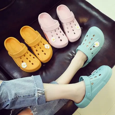护士洞洞鞋女ins潮包头夏防滑厚底沙滩鞋可爱2024新款凉拖鞋外穿商品大图