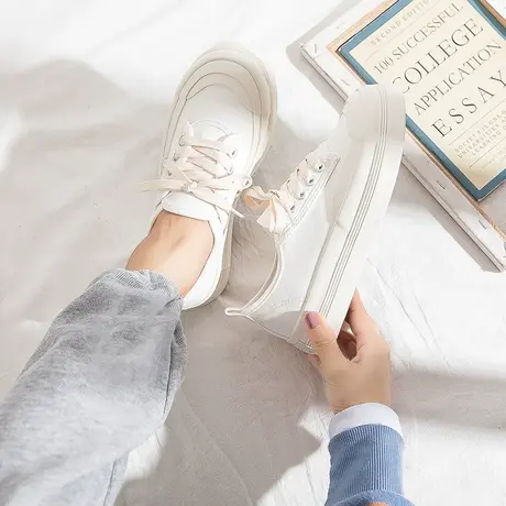 帆布鞋女夏季薄款2021年新款ulzzang百搭学生白色厚底低帮板鞋潮图片