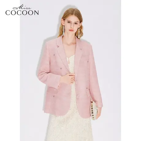 可可尼COCOON 2025夏季新款粉色亮片流苏小香风西装短外套女商品大图
