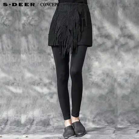 sdeer圣迪奥女装动布片搭配手工刺绣纯色半身裙S15481381图片