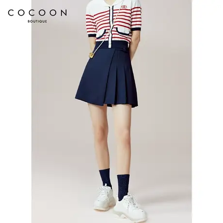 COCOON商场同款时尚半身裙2023夏新款女黑色短款压褶简约半身裙图片
