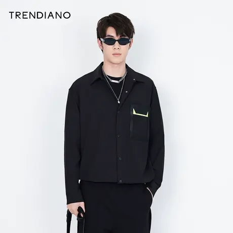 TRENDIANO秋冬新款衬衫男士立领撞色口袋工装潮牌长袖上衣商品大图