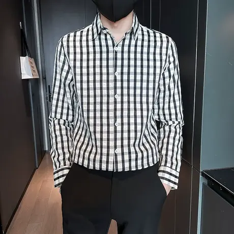 秋季新款复古格子衬衫小众设计感衬衣潮牌2023早秋长袖发型师上衣商品大图