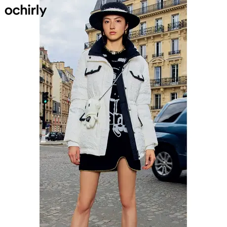 ochirly欧时力 压花泡泡中长款羽绒服女新款秋冬撞色工装外套商品大图