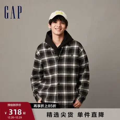 Gap男女同款冬季新款法兰绒格纹长袖衬衫休闲情侣保暖上衣840772图片