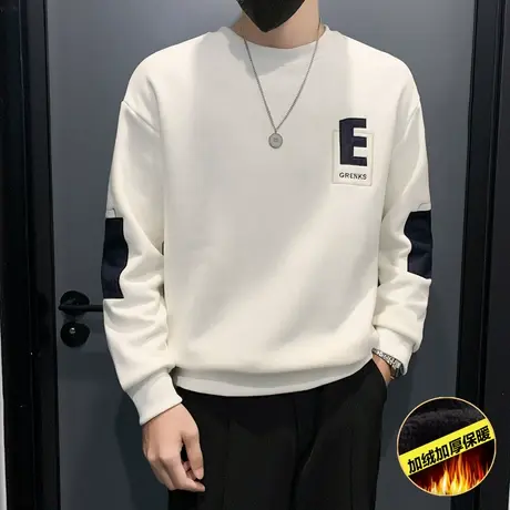 2022冬季时尚学生加绒加厚潮牌潮流个性打底衫ins痞帅T恤男士卫衣商品大图