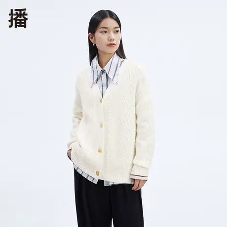 播秋新款宽松气质时尚百搭休闲通勤V领针织开衫女DDP4UD4567图片