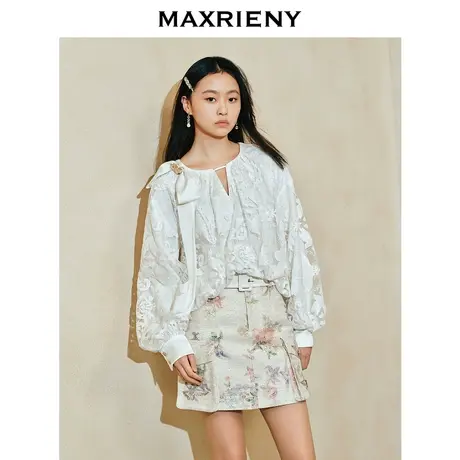 MAXRIENY复古宫廷蕾丝镂空蝴蝶结上衣衬衫修身显瘦高级气质感女装商品大图