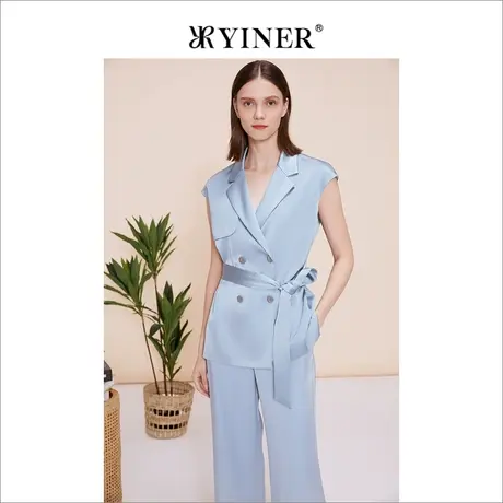 【醋酸系列】YINER音儿女装夏季法式无袖翻领短外套商品大图