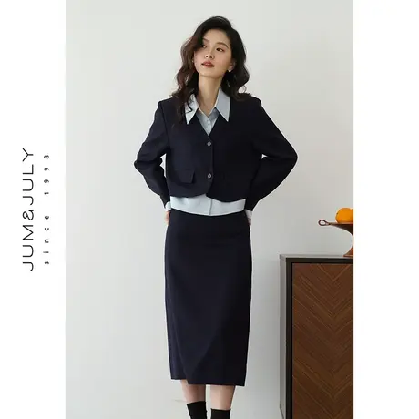 嘉茱莉2024新款假两件拼接短外套女设计感套装裙小个子短款上衣图片