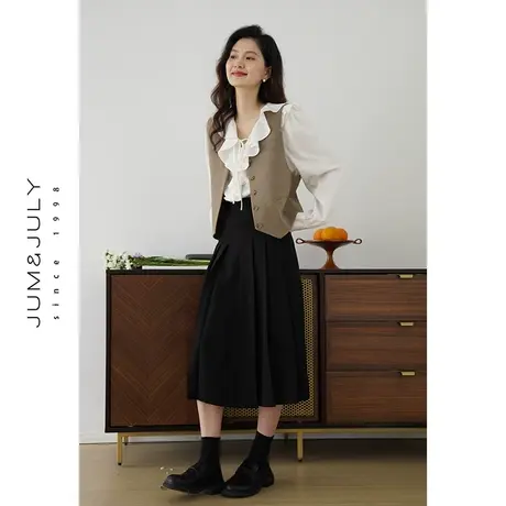 嘉茱莉2024春季新款西装马甲背心女英伦复古背心马甲短款叠穿上衣图片