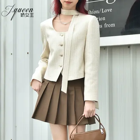 小香风外套女2024春季新款气质通勤百搭设计感领带小个子短上衣图片