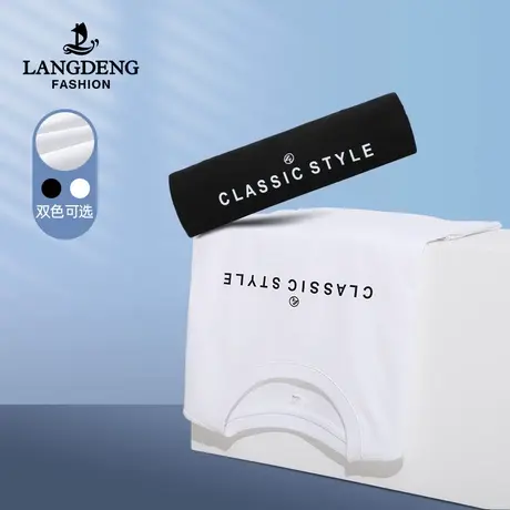 浪登夏季新款短袖T恤男时尚百搭纯棉上衣简约印花圆领打底衫男装商品大图