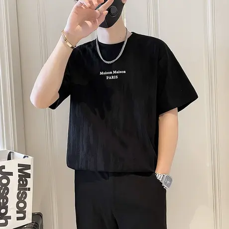 潮牌T恤男夏季个性高级高级感肌理感短袖T恤2024新款ins半袖上衣商品大图