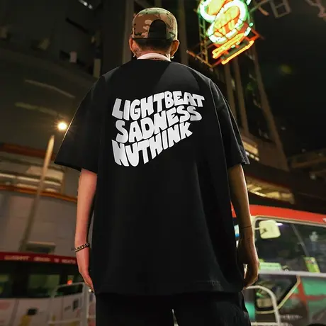 美式街头高街字母t恤男潮嘻哈中性风加肥加大短袖潮牌情侣半袖商品大图